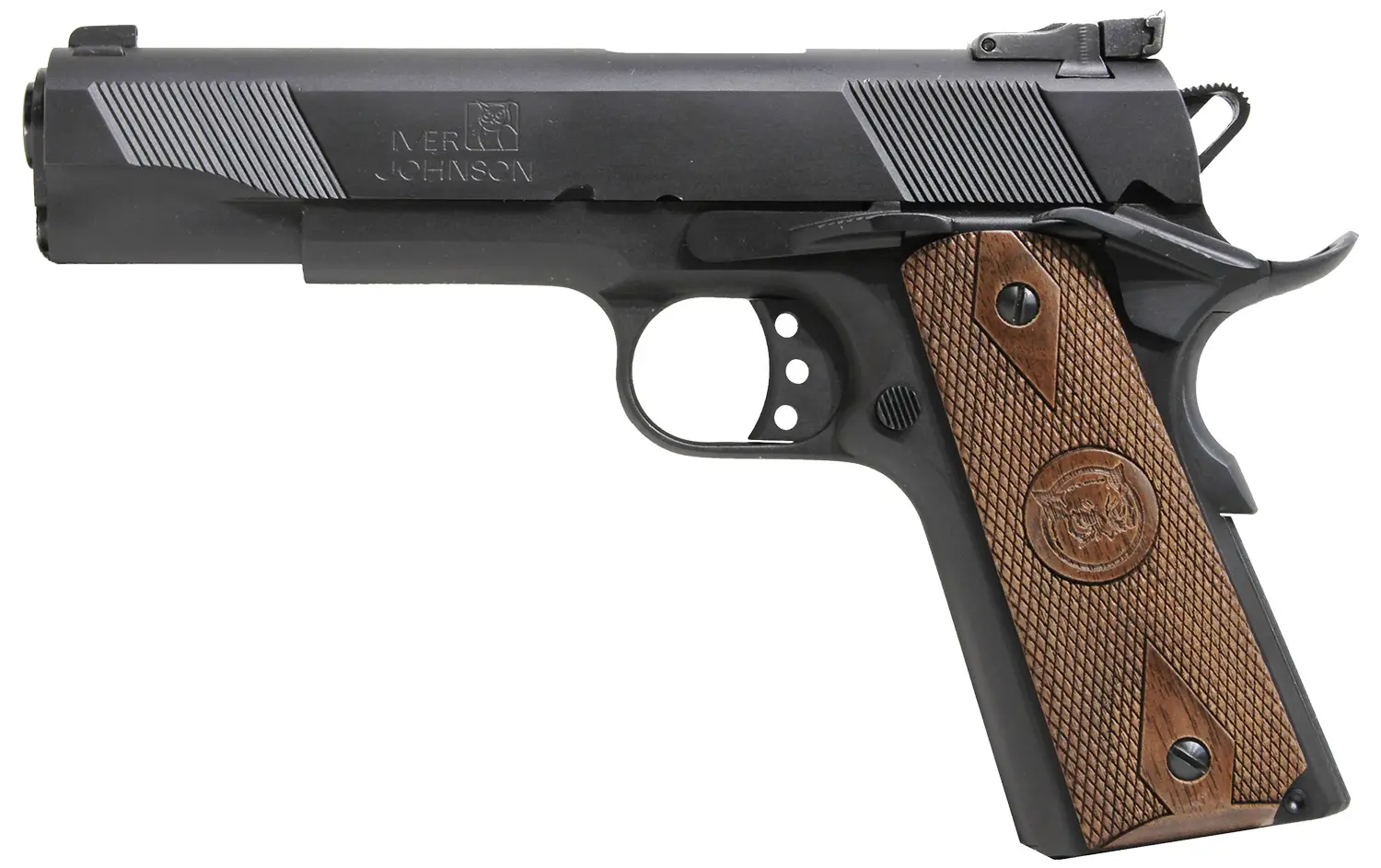 Iver Johnson Arms EAGLE9 1911 A1 Eagle 9mm Luger 9+1 5" Black Steel Barrel, Matte Blued Serrated Steel Slide & Frame w/Beavertail, Dymondwood Walnut Grip