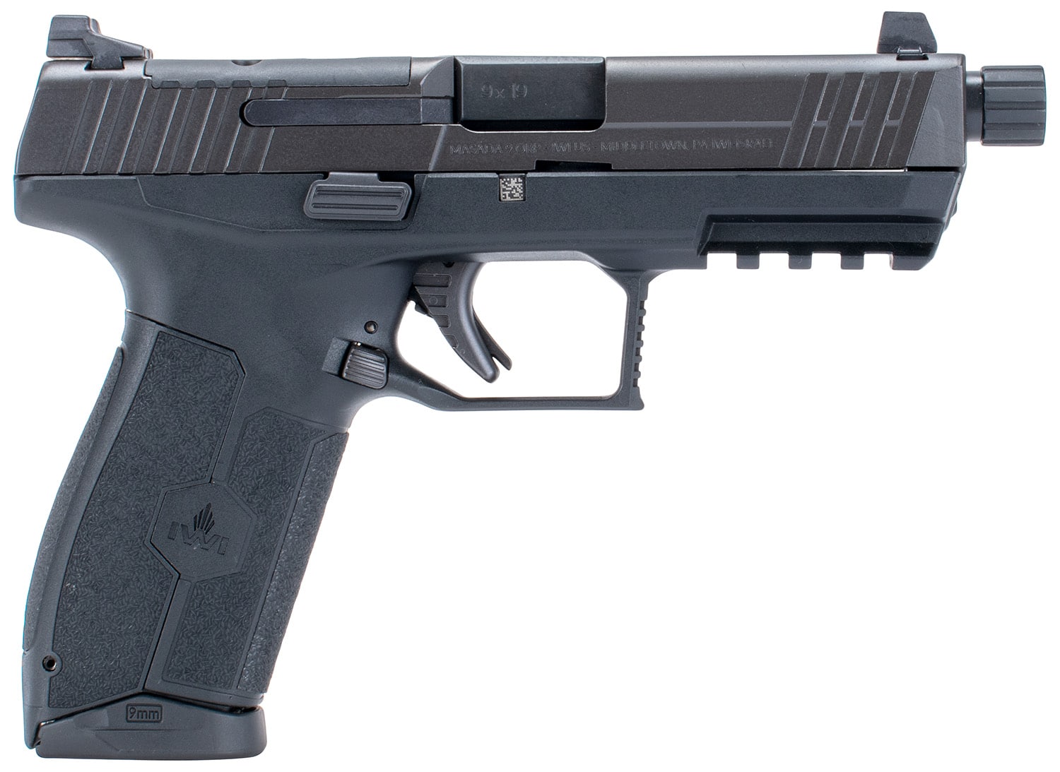 IWI US M9ORP10T MASADA Tactical 9mm Luger 10+1 4.60" Black Button Rifled/Threaded Steel Barrel/Black Optic Ready/Serrated Slide/Black Polymer Frame w/Picatinny Rail/Black Polymer Grips Ambidextrous