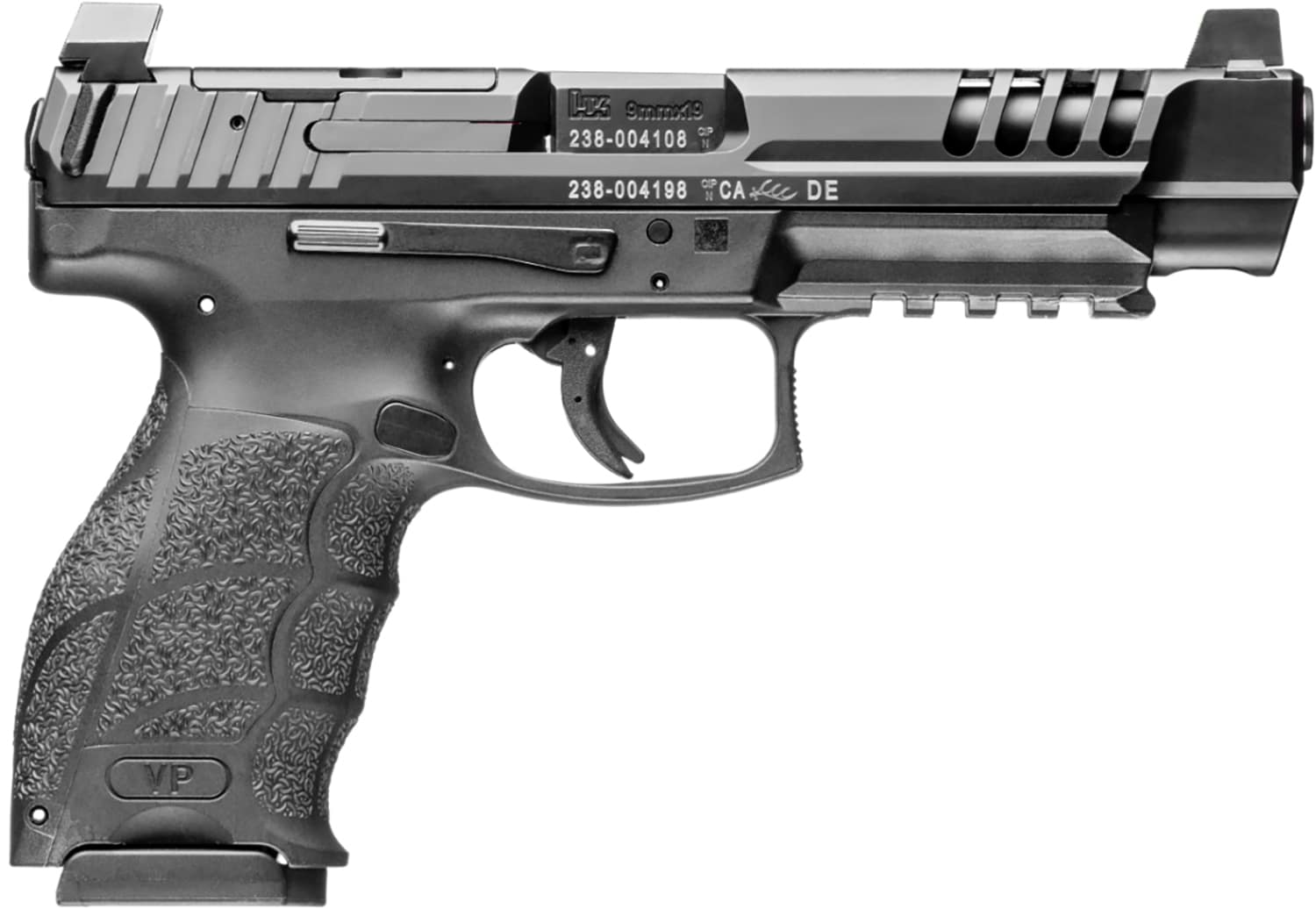 HK 81001159 VP9L SCS 9mm Luger 15+1 5" Black Polygonal Rifled Barrel, Long/Lightening Cuts/Optic Cut SCS Steel Slide, Polymer Frame w/Picatinny Rail, Black Interchangeable Backstrap Grip