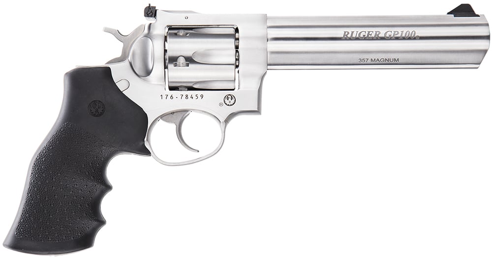 Ruger 1707 GP100 Medium Frame 357 Mag 6rd 6" Satin Stainless Steel Barrel, Cylinder & Frame, Hogue Monogrip, Transfer Bar Safety, Exposed Hammer