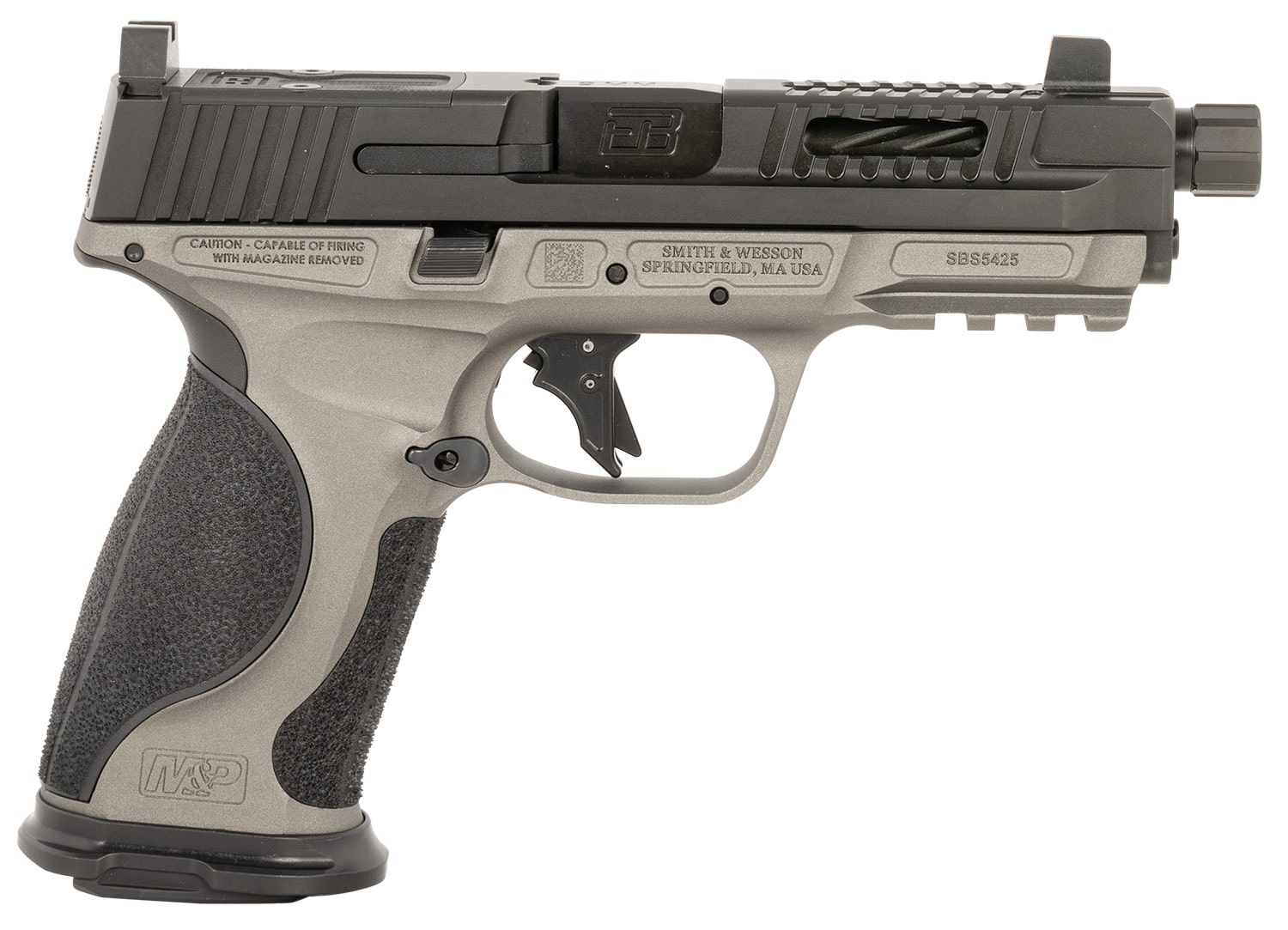 Ed Brown MPFMATCH Fueled M&P Match 9mm Luger 19+1 4.75" Black Nitride Match Grade Threaded Barrel, Black Nitride Optic Cut/Ported/Serrated Stainless Steel Slide