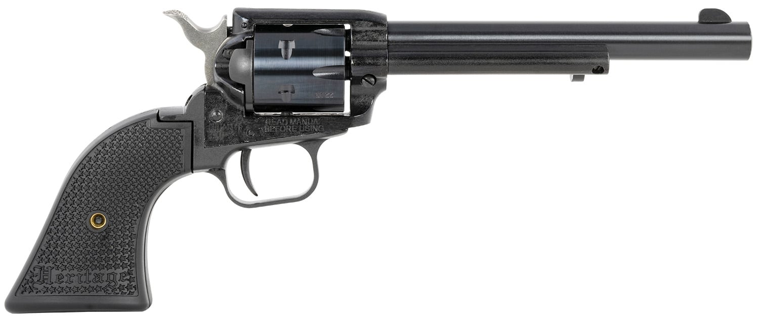 Heritage Mfg RR22MB6PG Rough Rider 22 LR/22 WMR 6 Shot, 6.50" Black Steel Barrel, Black Cerakote Zinc Alloy Frame, Black Cerakote Cylinder, Black Polymer Grip, Hammer/Thumb Safety, Exposed Hammer