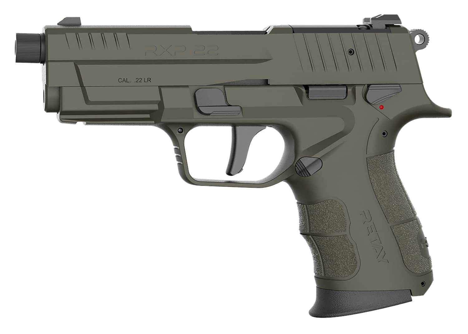 Retay USA RXP22OD10TH RXP 22 LR 10+1 4" Black Threaded Barrel, OD Green Cerakote RMR/RMSc Optic Ready/Serrated Slide, OD Green Cerakote Polymer Frame w/Accessory Rail, Textured Grip