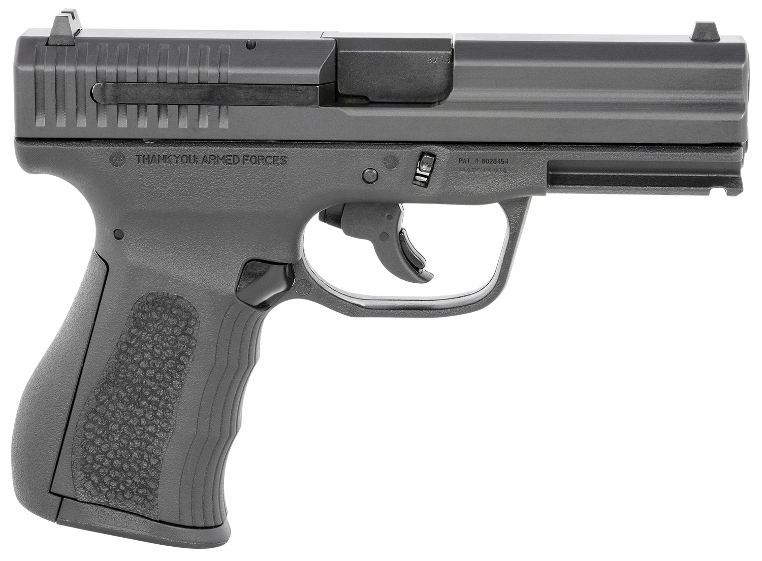 FMK G9C1G2BSSCM 9C1 G2 *CA/MA Compliant 9mm Luger 10+1 4" Black Stainless Steel Barrel, Black Serrated Carbon Steel Slide, Black Polymer Frame w/Picatinny Rail, Black Backstrap Grip